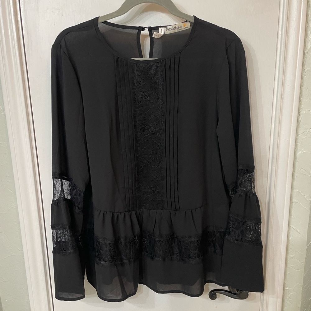 Elegant Black Lace Trim Blouse